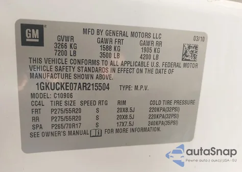 2010 GMC Yukon Xl 1500 Slt from USA, damaged, VIN 1GKUCKE07AR215504